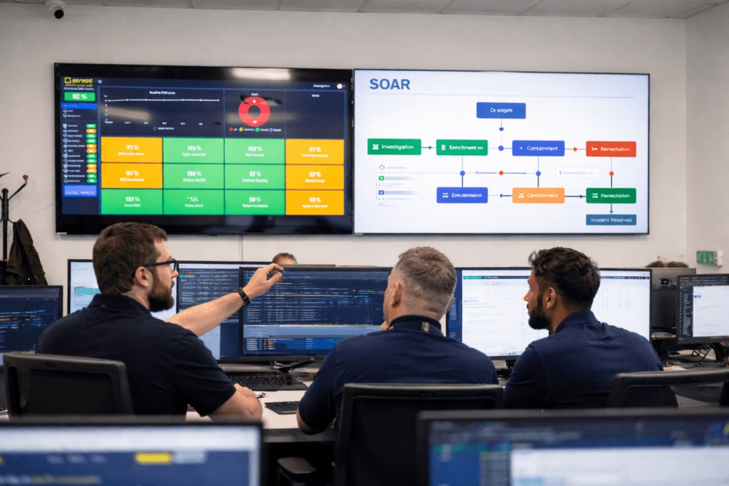 SOC team looking at dashboards