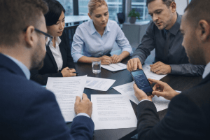 Team reviewing cyber policy