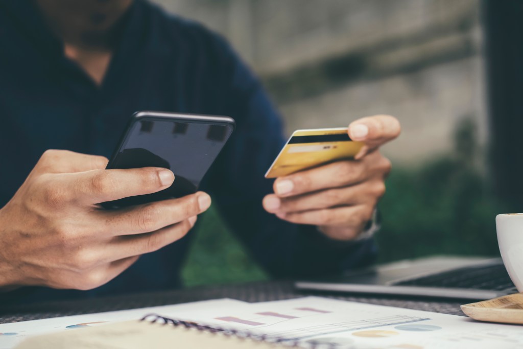 Person making a card payment