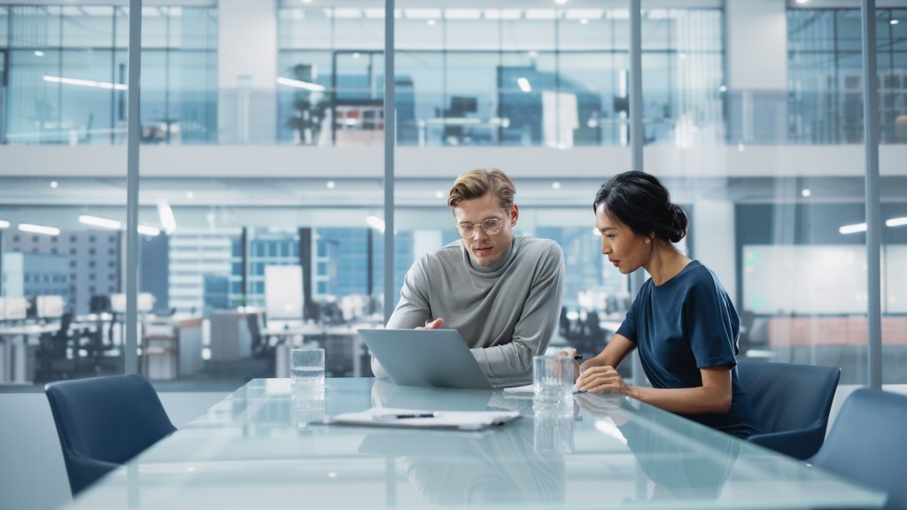 Multiethnic Diverse Office Conference Room Meeting: Team of Two
