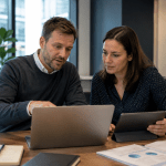 Colleagues collaborating in modern office