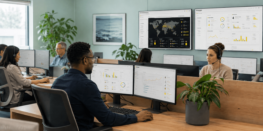 Cyber security response office with workers