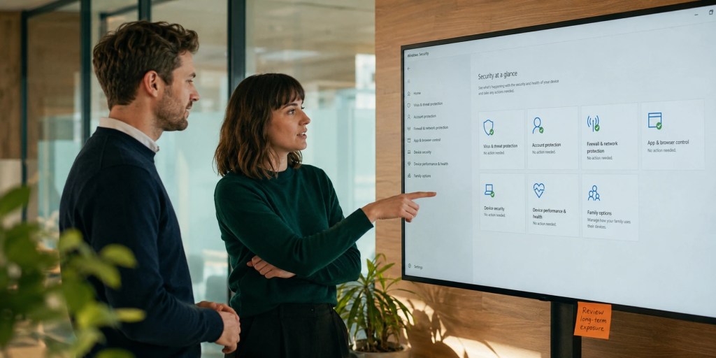 two staff members reviewing security