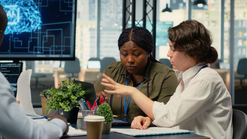 AI company software developers discussing tech roadmap